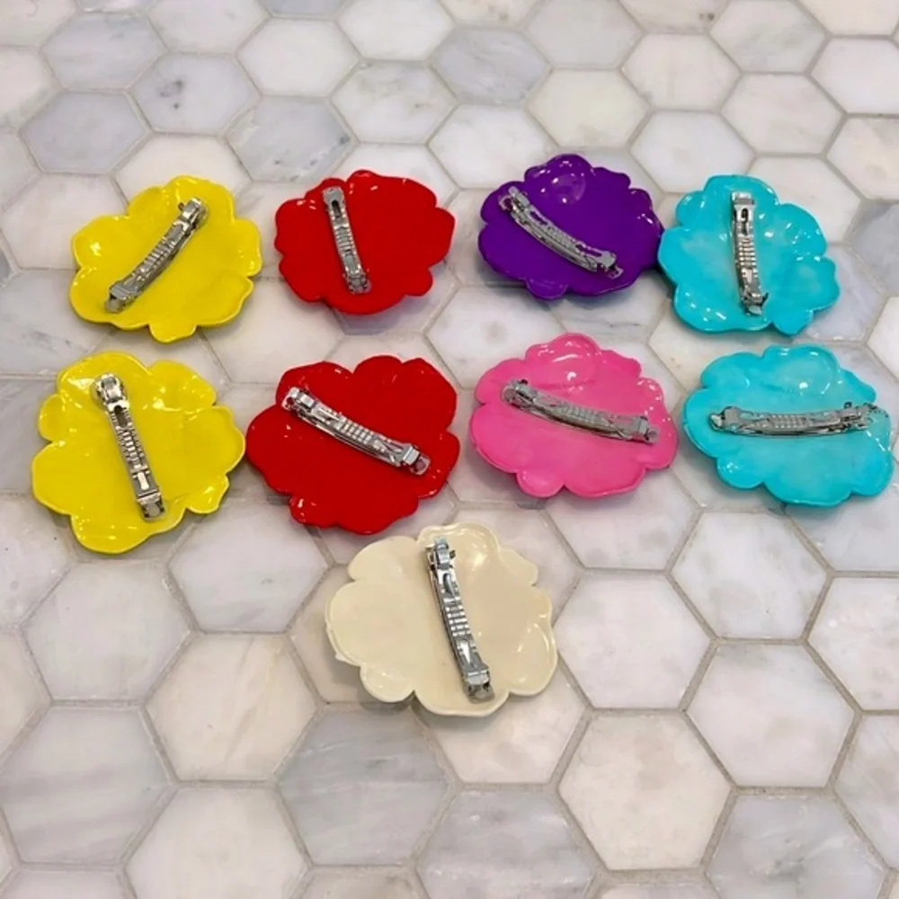 BUNDLE 9 Vintage Multi Colored Colorful Flower Hair Clips Barrettes